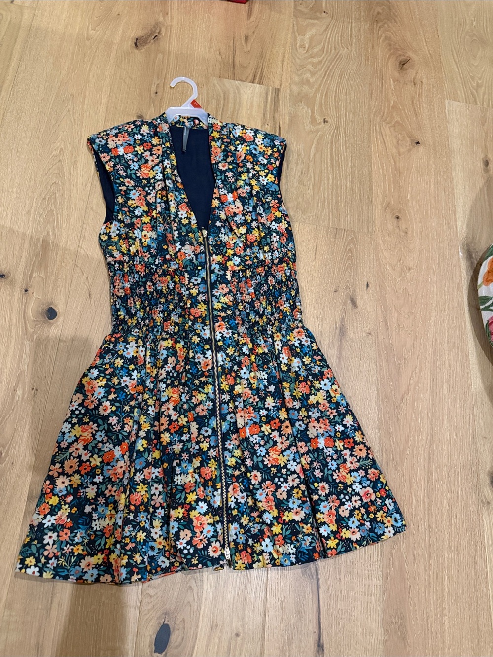 Anthropologie Navy Floral Zip Dress